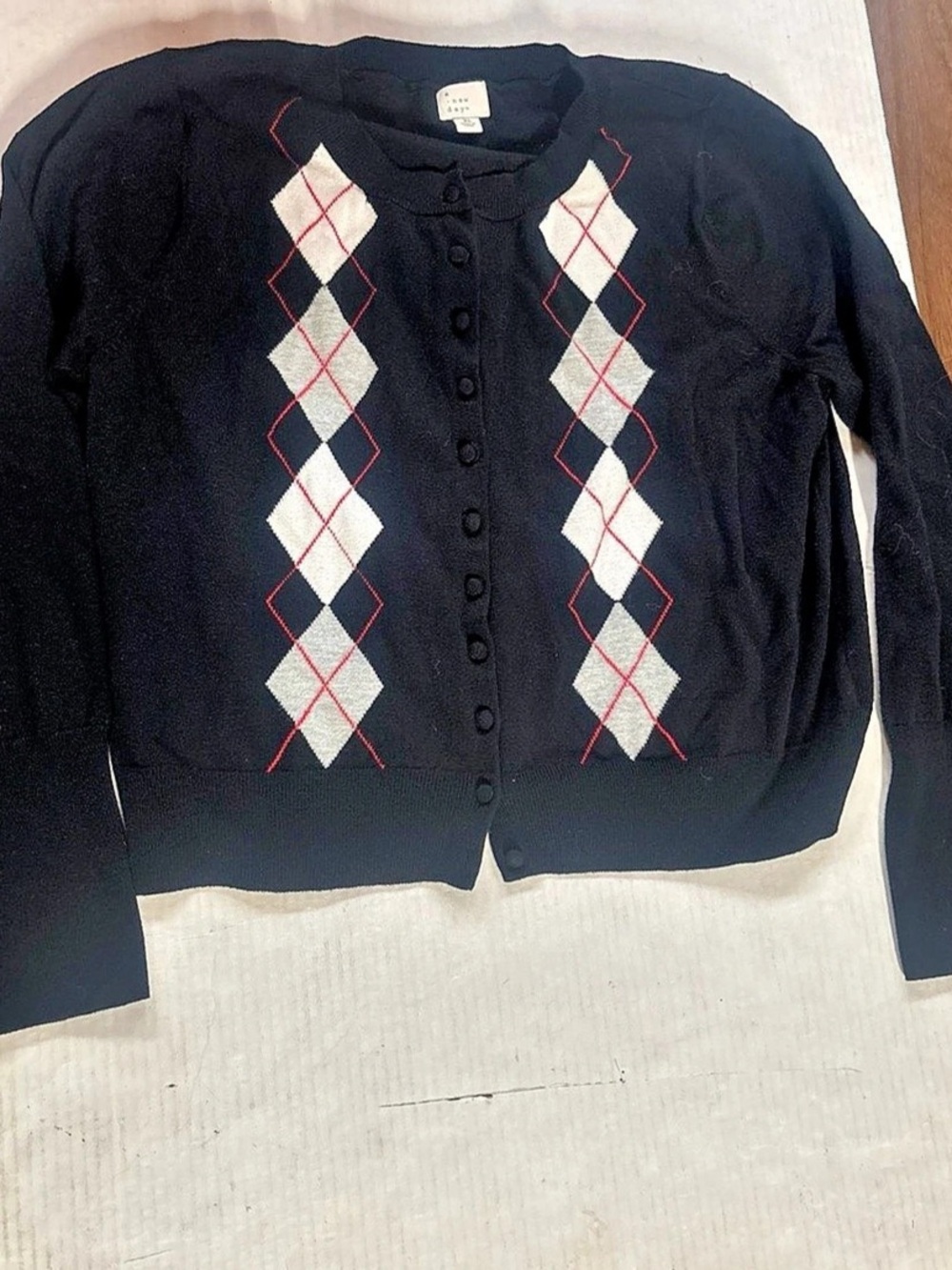 A NEW DAY Argyle Button Up Cardigan in Black & White